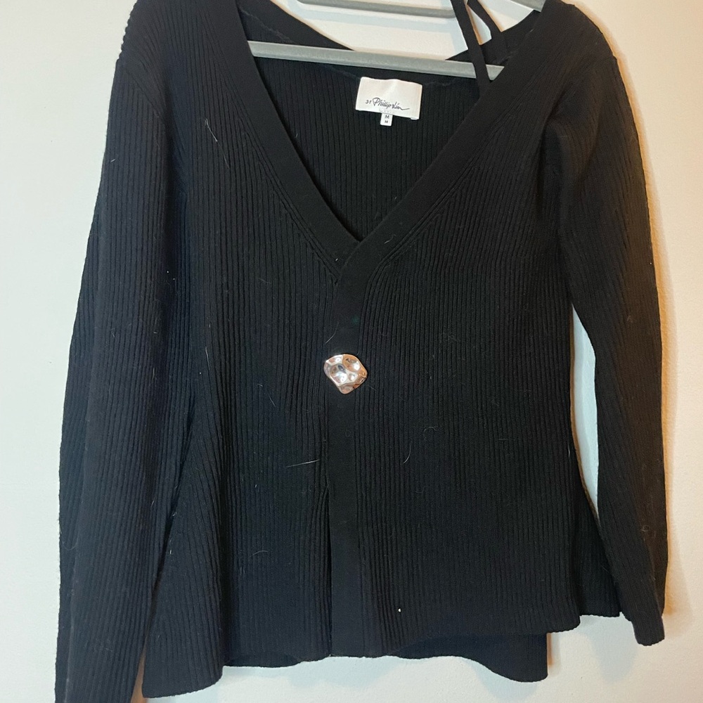 3.1 Phillip Lim Black V-Neck Ribbed Top